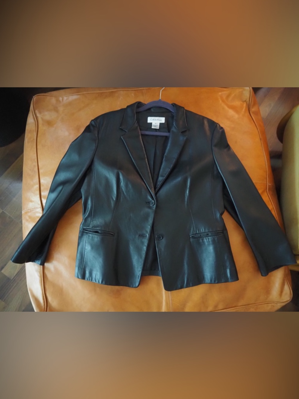 Calvin Klein Women's Black Leather Blazer Jacket size 16 vintage 2000s or 2010s
